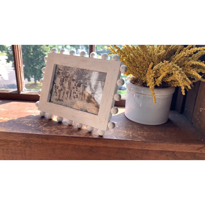 Whitewashed Wood Bead Accented 4x6 Picture Frame