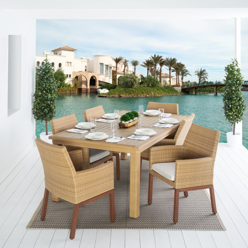 Milana 7 Piece Dining Set, Spectrum Cayenne Sunbrella® Plainweave