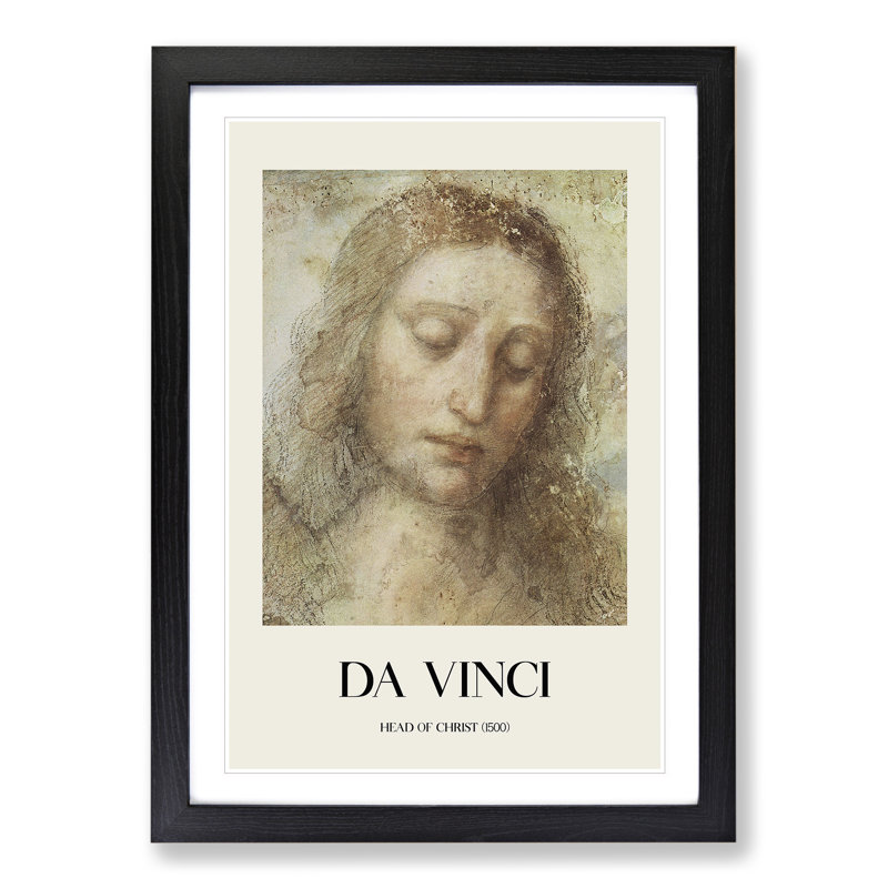 Head of Christ by Leonardo Da Vinci - Picture Frame Painting, Black Framed, 36cm H x 27cm W x 2cm D