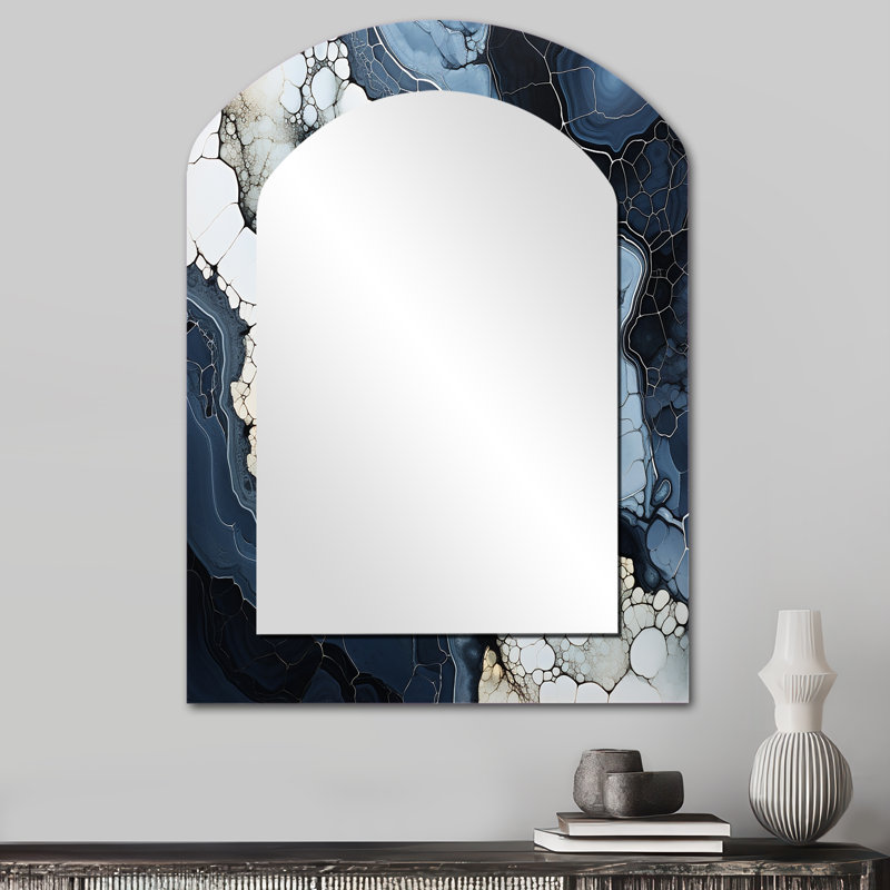 Blue Stone Geode Minimalisme - grand miroir en arche de pierre spirituelle, décoration murale asymétrique traditionnelle, art en métal imprimé