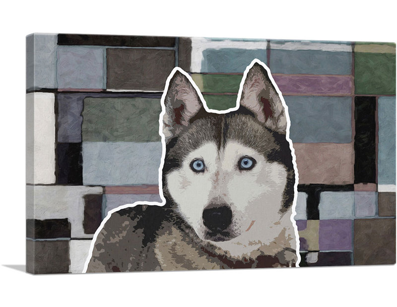 Husky sibérien - Reproduction d'art graphique sur toile tendue, H 26 po x l 40 po x P 0,75 po