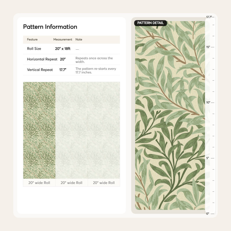Papier peint vert à feuilles de vigne sur fond crème, Non tissé, non collé
