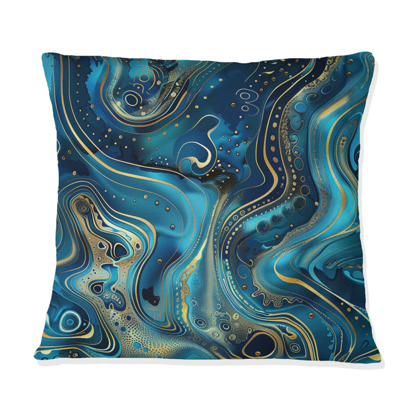 Coussin Blue Gold, H 16 po x l 16 po