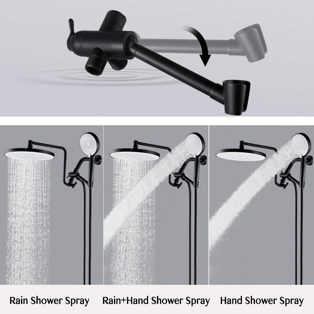YDmeet Extra Large Rainfall Shower Head Swivel Extension Arm With