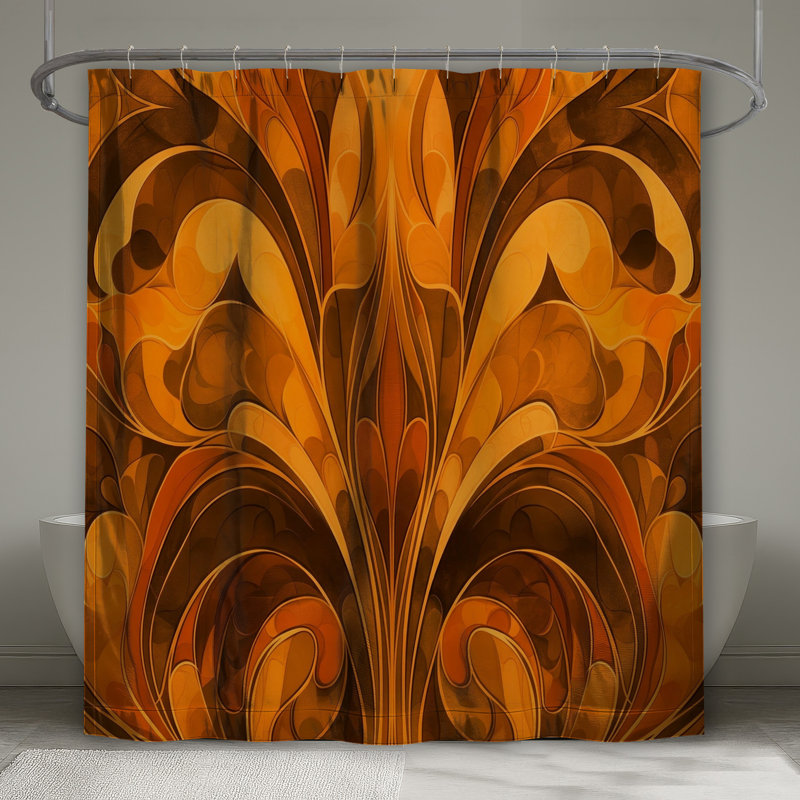 Rideaux de douche orange et orange à motif abstrait très longs, L 70 po x H 72 po