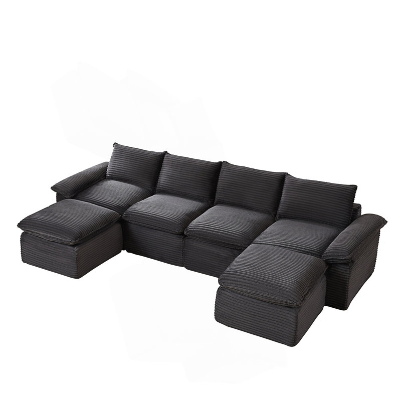 Modern Corduroy Cloud Sofa, Dark Gray Corduroy