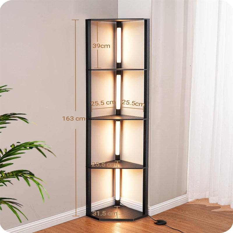 Calena 163cm H x 33cm W Corner Bookcase, Black / Brown