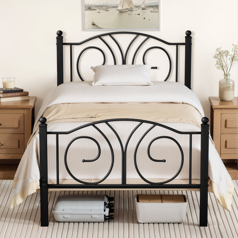 Single/Double Size Bed Frame with Headboard, 32cm Under Foundation Storage, Metal Platform Bed with Steel Slat Support, No Box Spring Needed, Easy Assembly