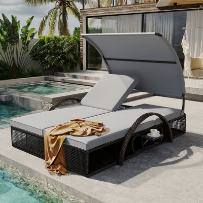 72.83" Outdoor Sunbed, Patio Double Lounger, With Cushions And Arched Arms