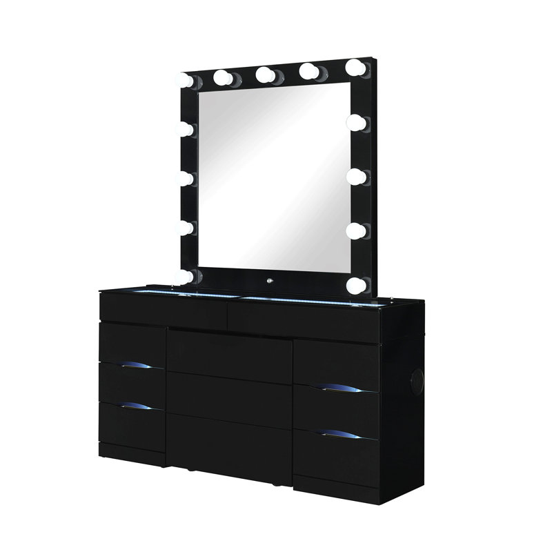 Ensemble de coiffeuse avec tabouret, Noir