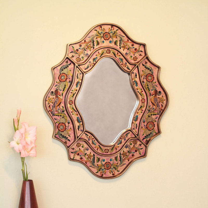 Ikra Wood Wall Mirror, Pink/Gold, 23.5" x 19.75"