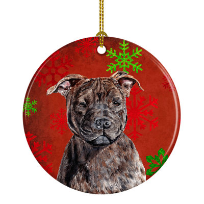Ornement figurine suspendu en céramique pour les fêtes staffordshire bull terrier staff