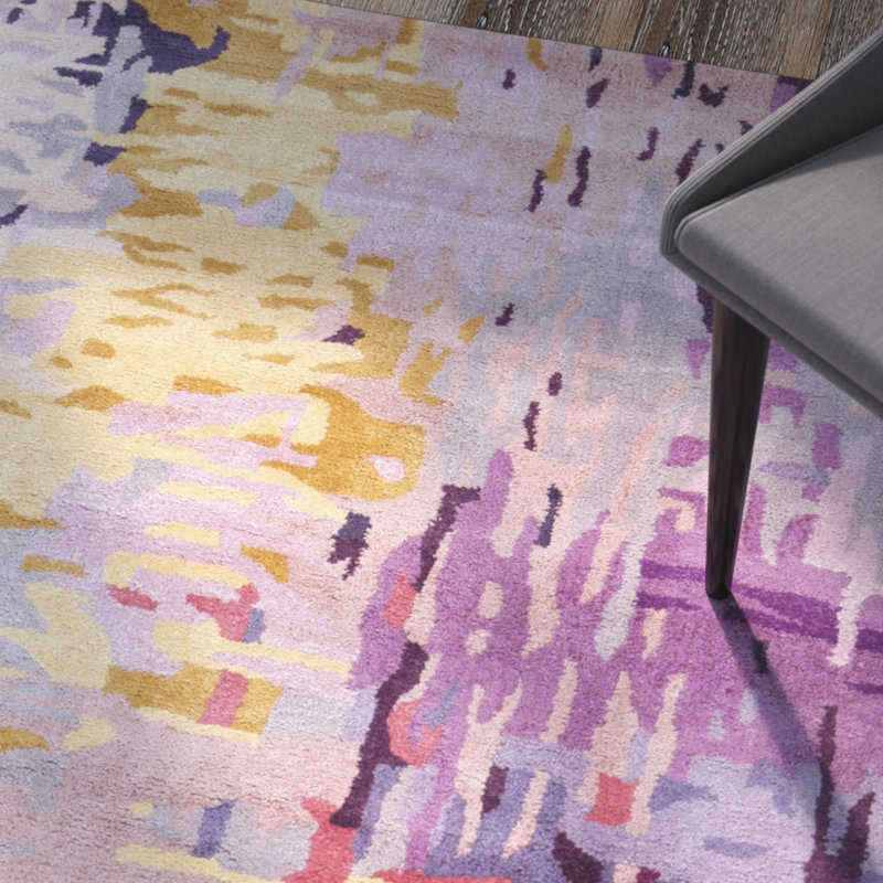 Tapis mauve / jaune / gris à motif abstrait Ratcliff, Rectangle 2 pi x 3 pi