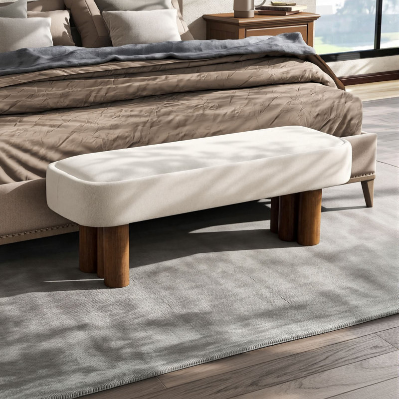 Banc rembourré moderne de 51 po pour chambre à coucher, salle à manger et espace de vie, Beige