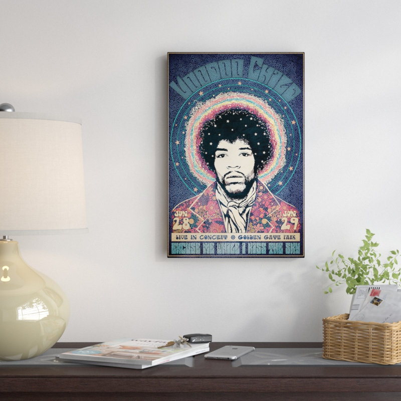 «Voodoo Child», affiche vintage sur toile, H 26 po x l 18 po x P 1,5 po, Toile avec cadre noir, Pas de tapis
