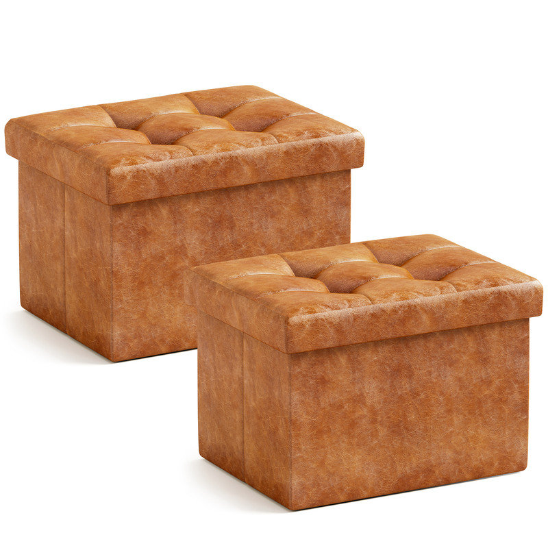 Deronta Upholstered Ottoman, Cognac Polyester