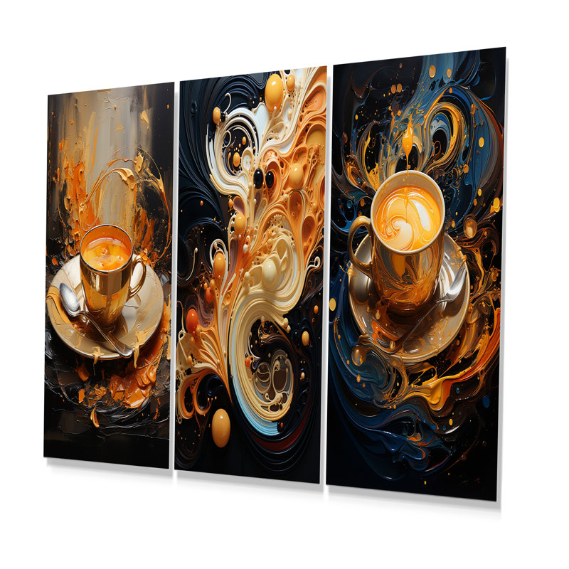 Abstrait Aromes Coffee Dream - Ensemble de salon mural en métal 3 pièces, H 28 po x l 36 po
