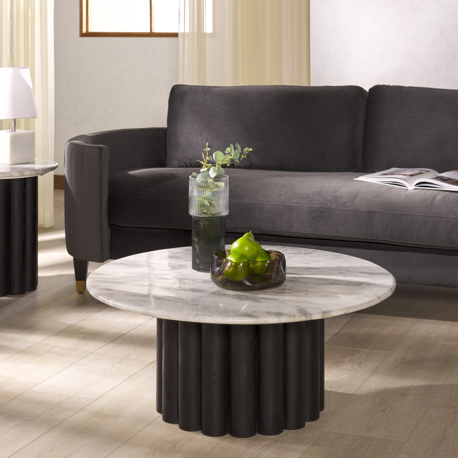 35" Genuine Marble Coffee Table, White, Black