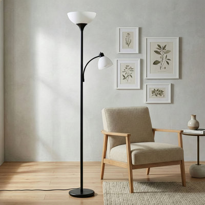 Dome Plus 72 in. Industrial 2-Light 3-Way Dimming LED Floor Lamp with 2 Plastic Bowl Shades