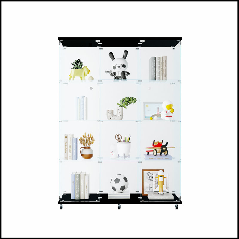 Vitrine à 3 portes avec 4 tablettes en verre, parfaite pour mettre en valeur les objets de collection et améliorer l'esthétique de la pièce