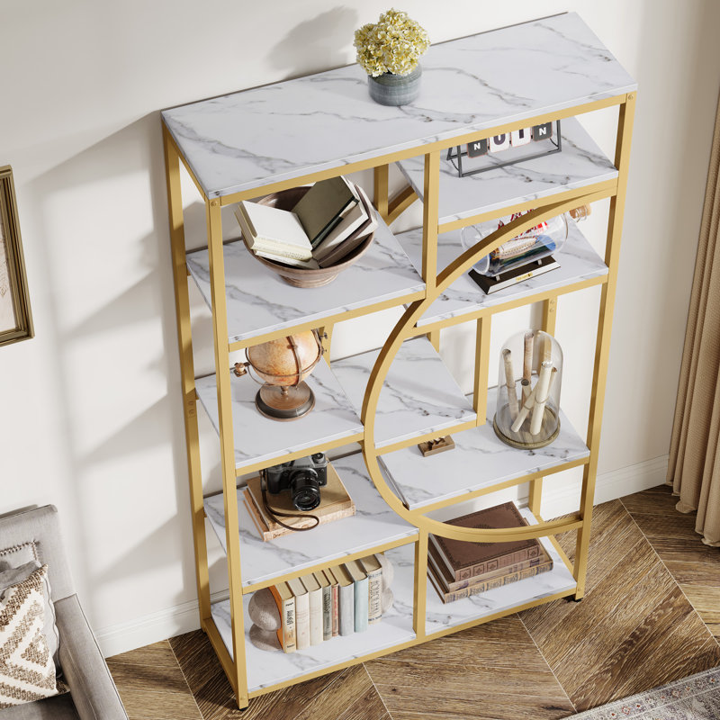 Bibliothèque géométrique en acier H 68,89 "x l 37,4" Stoil, Blanc / Doré