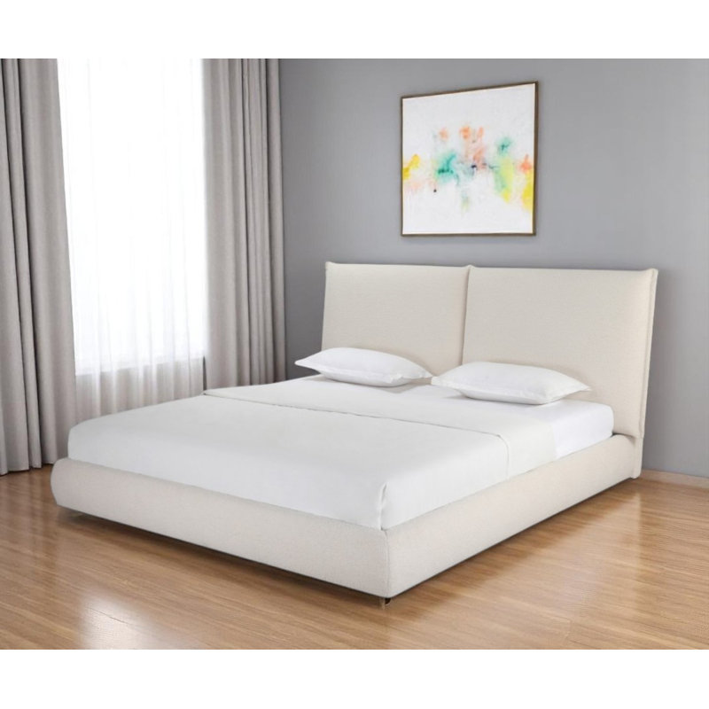 Beige Boucle Upholstered King Bed Frame