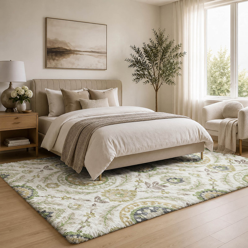 Washable Floral Indoor Rug, Ivory, 8' x 10'