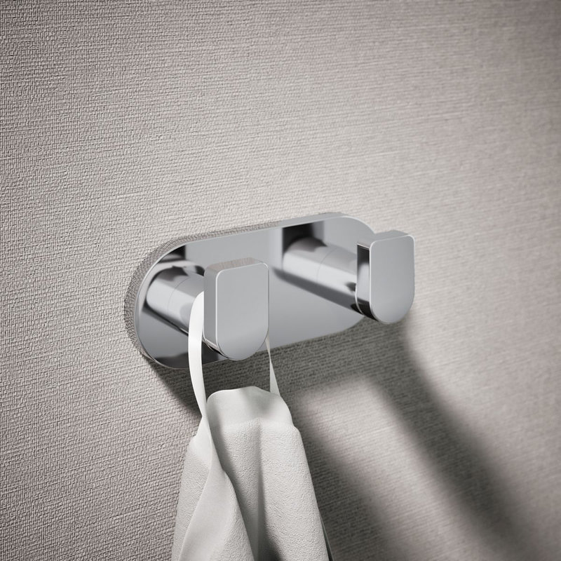 Composed® Wall Mounted Double Robe Hook, Polished Chrome