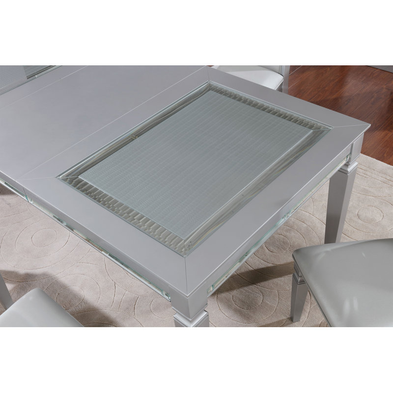 Monell Extendable Solid Wood Base Dining Table, Silver