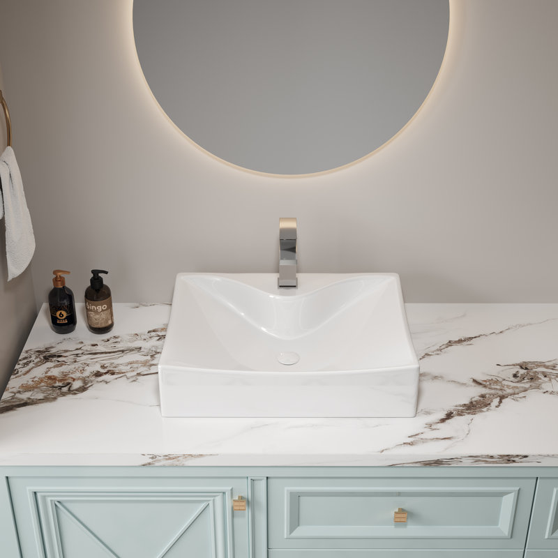 Bothwa Home 5.31"H Ceramic Countertop Sculptural Square Vessel Vanity Sink, Stain Resistant, Scratch Resistant, Leak Resistant, Art Basin