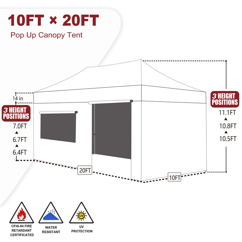 Amber-Lee 96'' W x 180'' D Steel Pop-Up Canopy, Dark Green, 10ft x 20ft