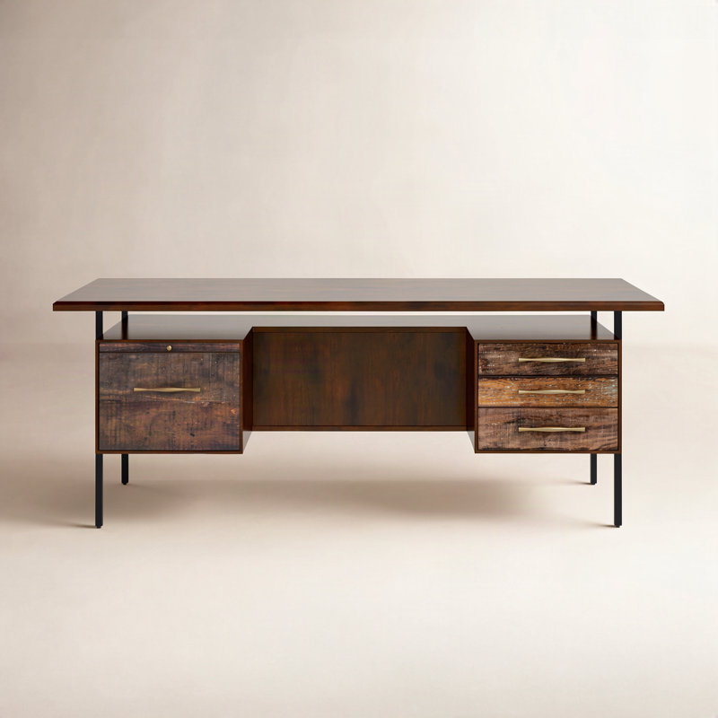 Bina Solid Wood Computer Desk, Brown/Black