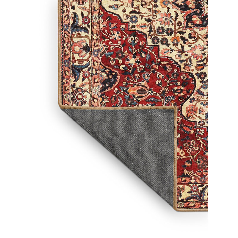 Tapis beige/rouge/noir traditionnel, Rectangle 5 pi x 7 pi