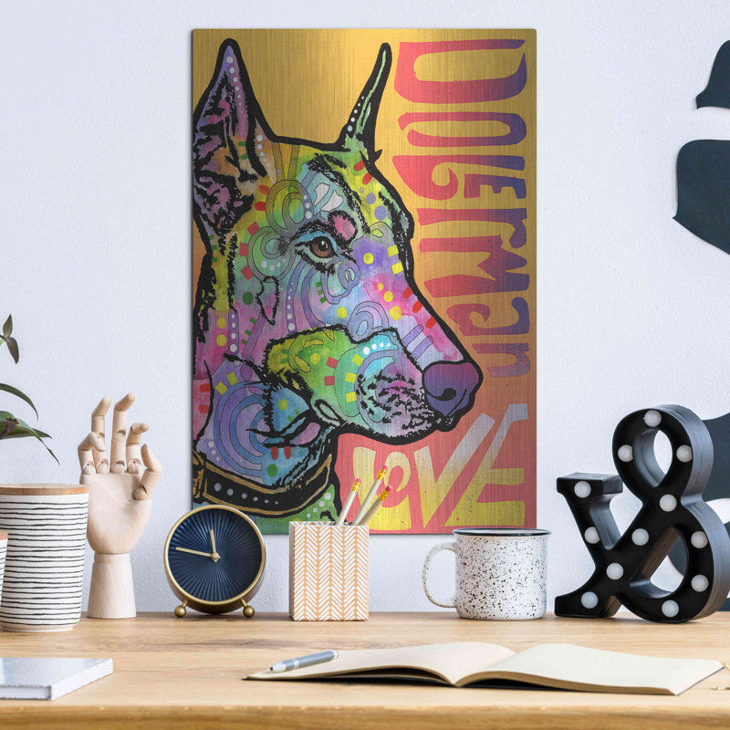 «Doberman Luv» par Dean Russo - impression sans cadre sur métal, H 16 po x l 12 po x P 0,13 po