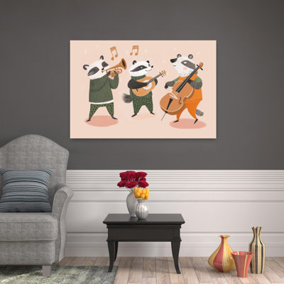Woodland Animal Band Playful Whimsical Abstract Animal Forest Wall Art Print 1 Piece Wrapped Canvas Wall Art