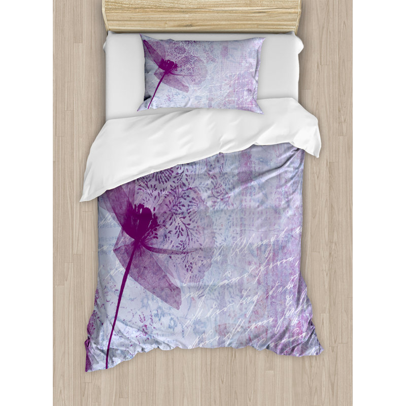 Poppy Cottage Americana Polyester Floral Duvet Cover, Twin Duvet Cover + 1 Pillow Sham