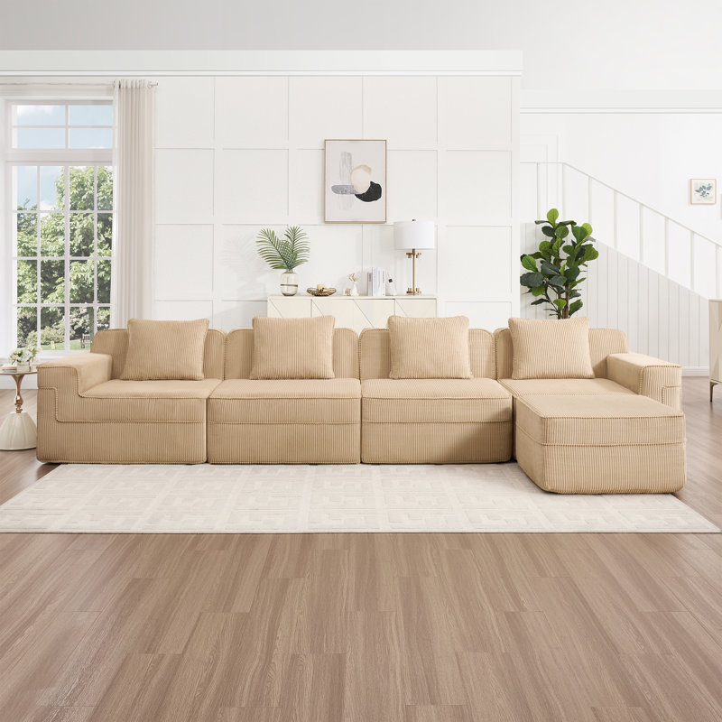 Canapé modulaire Cloud avec assise profonde, Velours côtelé chameau