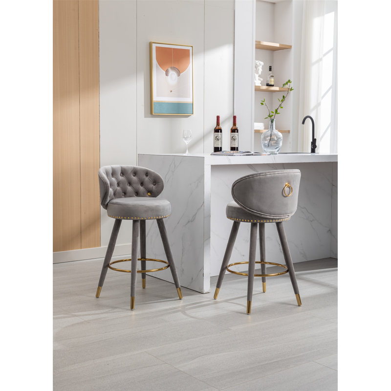 Two Pieces Counter Height Bar Stools, Kitchen Bar Stools, Gray