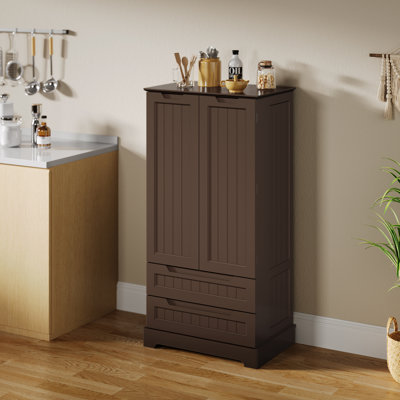 Kitchen Pantry with Refrigerator-Style Cabinet Doors, 2Large Drawer, and Recessed Handles for Kitchen or Living Room