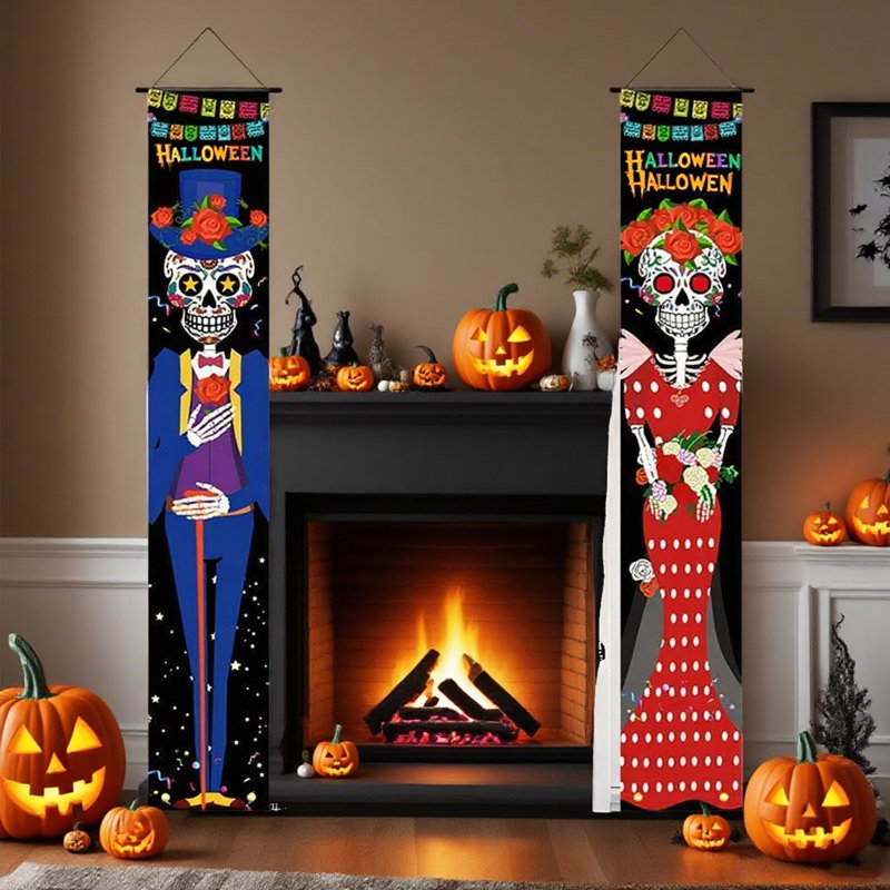Décorations d'Halloween, couverture de porte de crâne gothique d'Halloween, 31 octobre