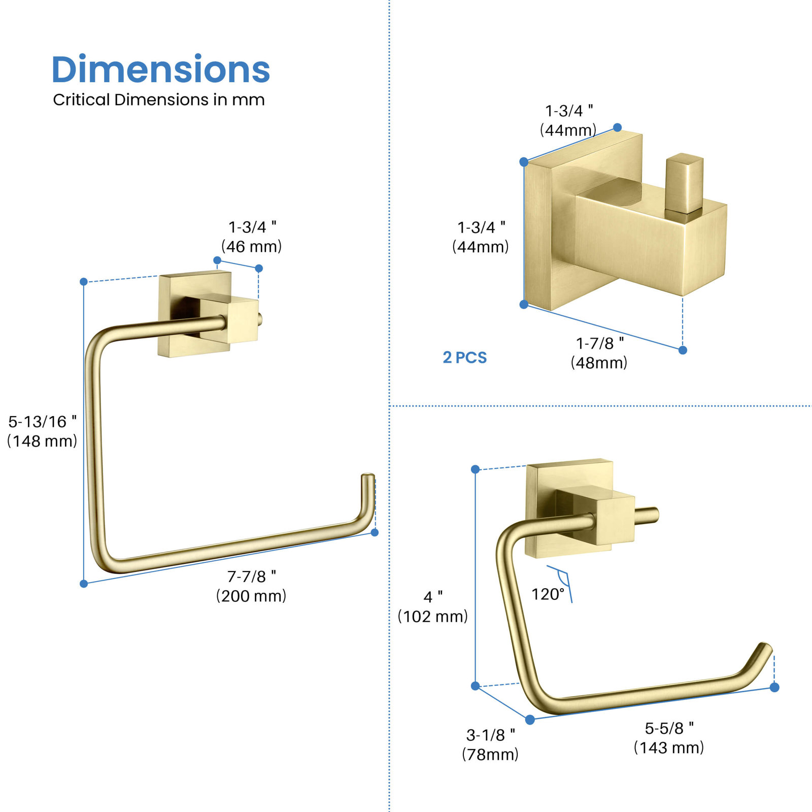 4 - Piece Bathroom Hardware Set, Brushed Gold