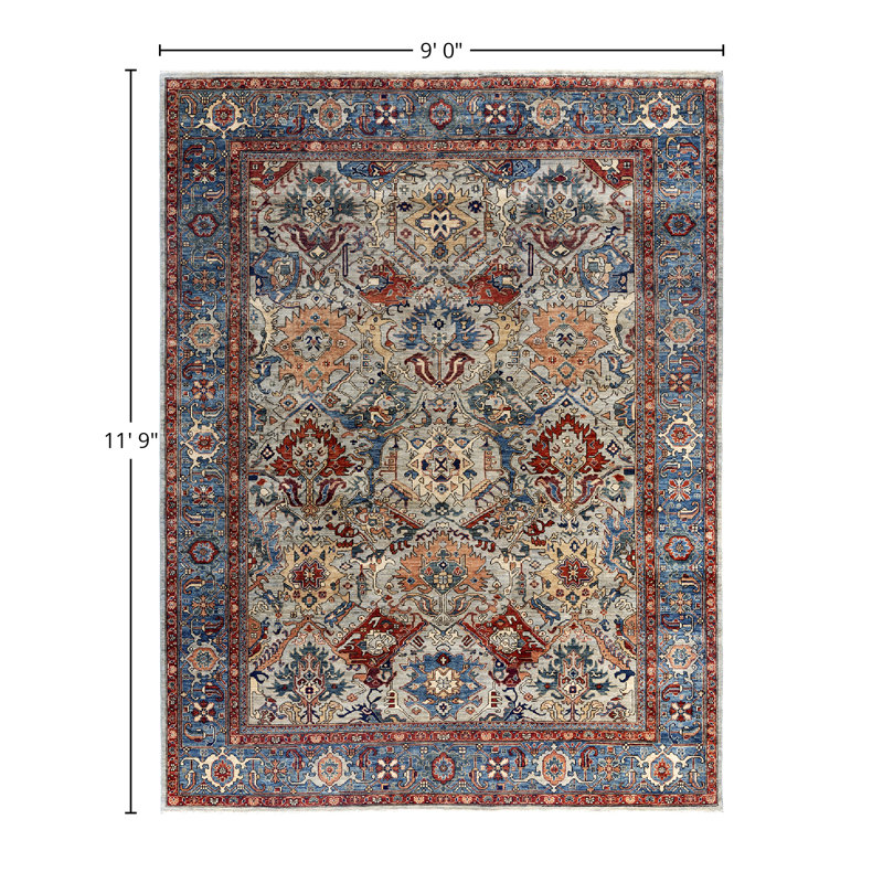 Gray and Multicolor Hand-Knotted Wool Geometric Area Rug, 9' x 11'