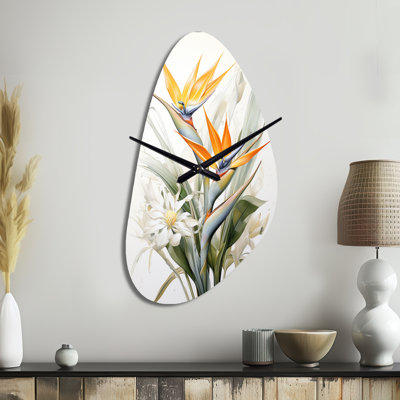 Birds Of Paradise  III - Unique Shape Traditional Metal Clock, Asymmetrical Metal Clock Print