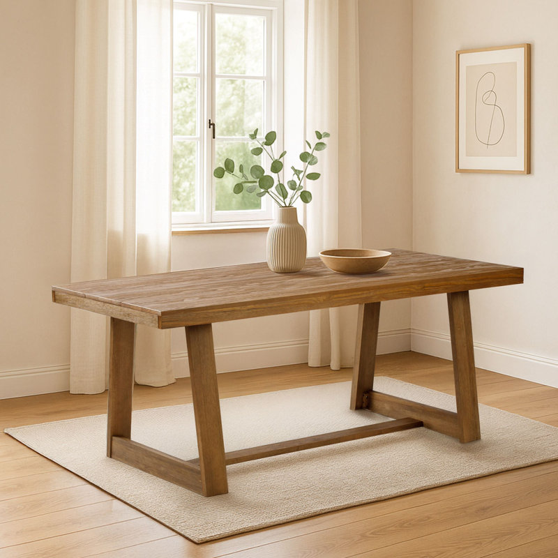 Linzy Pine Solid Wood Dining Table, Pecan Wirebrush, 36" W x 72" L