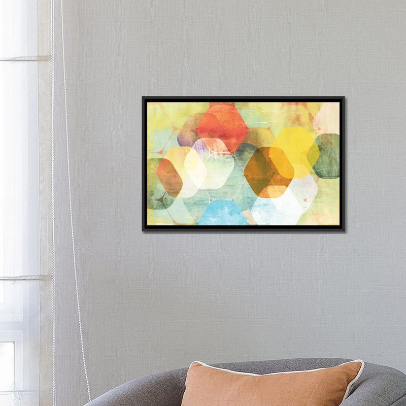 « round hexagonal ii », reproduction d’impression sur toile, H 18 po x l 26 po x P 1,5 po, Toile avec cadre noir