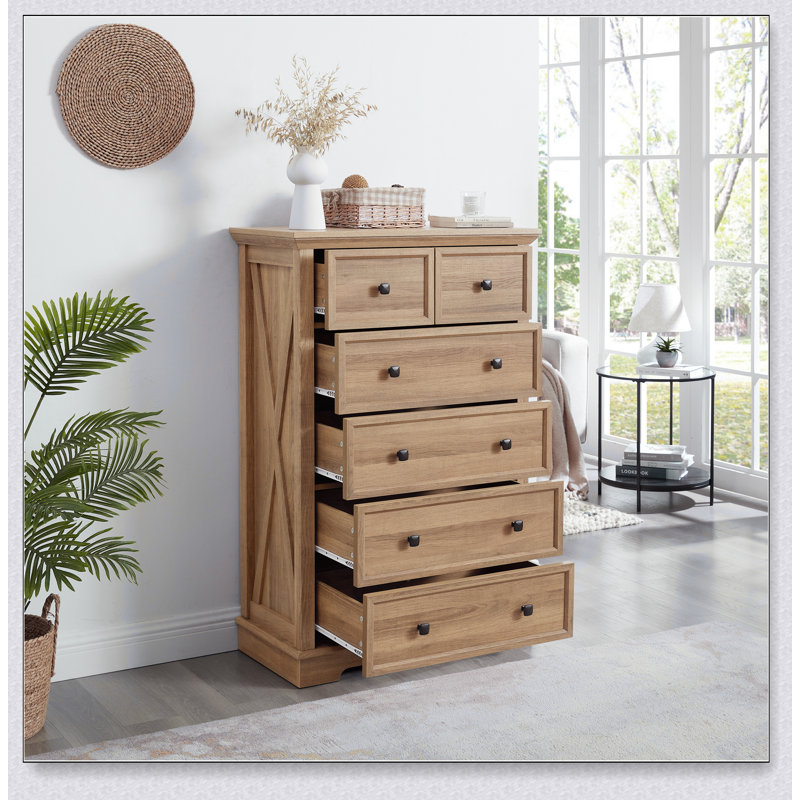 Grande commode 6 tiroirs avec 6 tiroirs, rangement spacieux pour les vêtements et les accessoires, style campagnard moderne et rustique