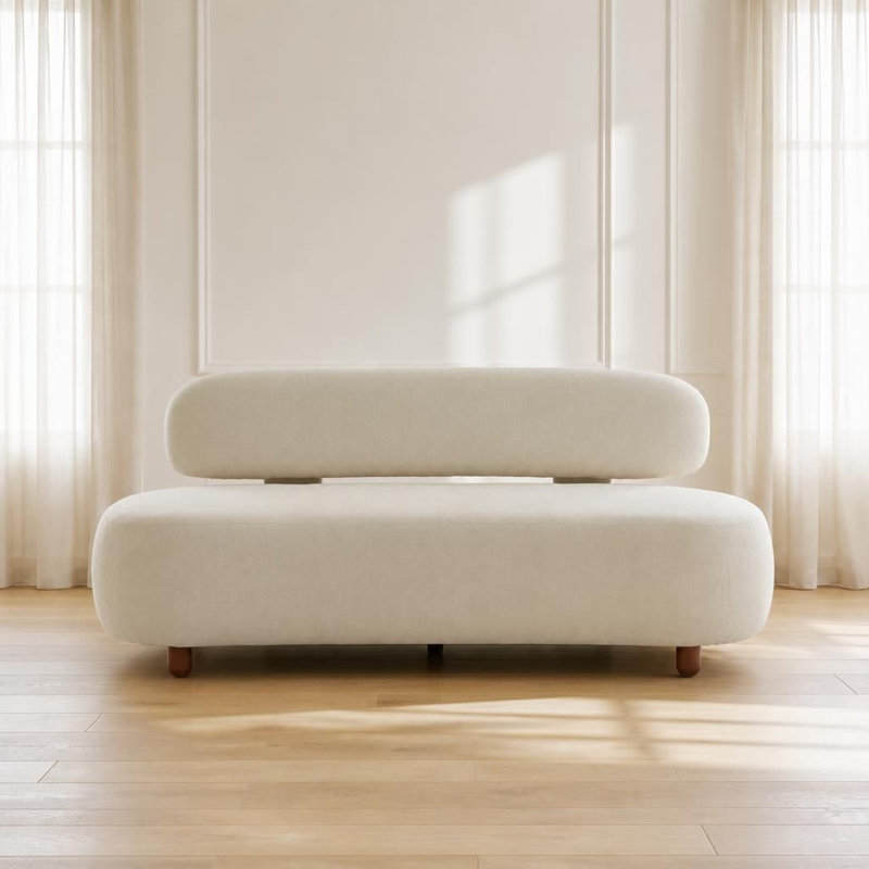 Canapé moderne incurvé en chenille rembourrée, canapé minimaliste à dossier ovale avec assise profonde et rembourrée, structure en bois durable et pieds robustes