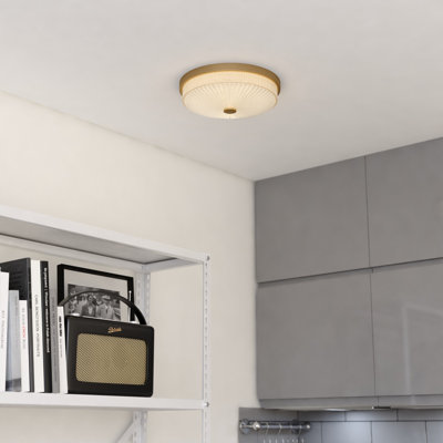 Luminaire 12,5 po à 1 lumière Preston Large luminaire encastré à dôme transitionnel large, abat-jour en verre nervuré transparent, DEL avec température de couleur sélectionnable pour plafonds bas, chambre à coucher, couloir, cuisine