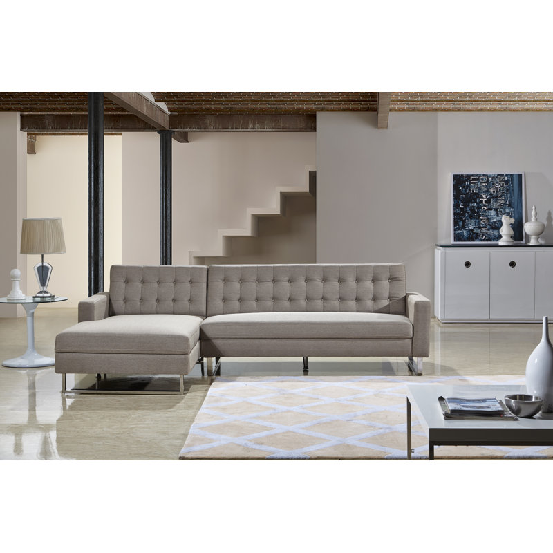 Canapé et chaise longue en lin 101,3 po Jakin, Beige, Orienté à gauche (vu de face)