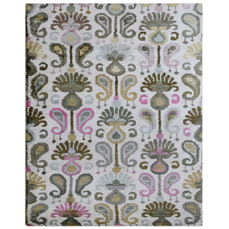 Premium Quality Geometric Hand Knotted Viscose Multicolor Rectangle Indoor Area Rug